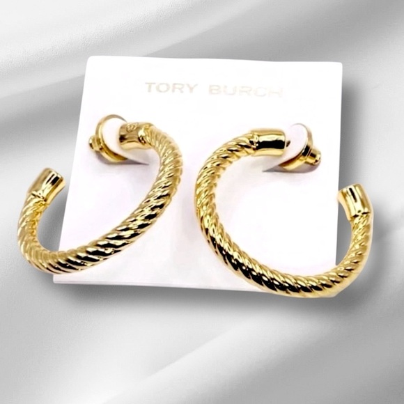Tory Burch Gold Torsad Hoop Earrings. NWOT - Picture 5 of 10